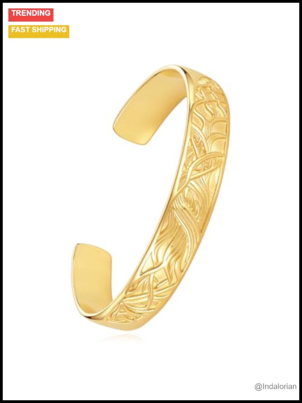 14K Gold Plated Bangle Bracelet Open Cuff Hammered Texture Adjustable 14mm